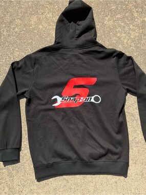 Snap Black Hoodie with Red Logo and White Wrench Graphic